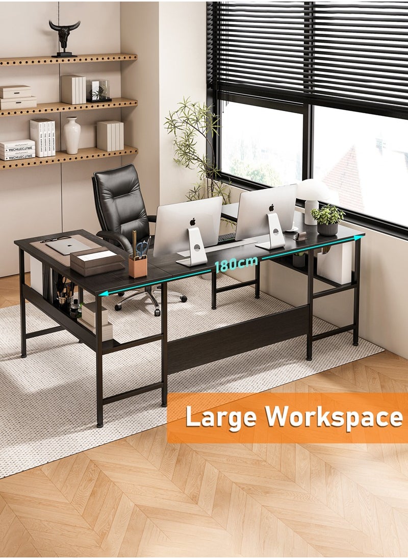 Large Gaming Table, 180cm U Shaped desk, Texture Desktop Corner Computer Desk, U Office Desk with Storage Shelves, Gaming Desk for Office and Gaming Area