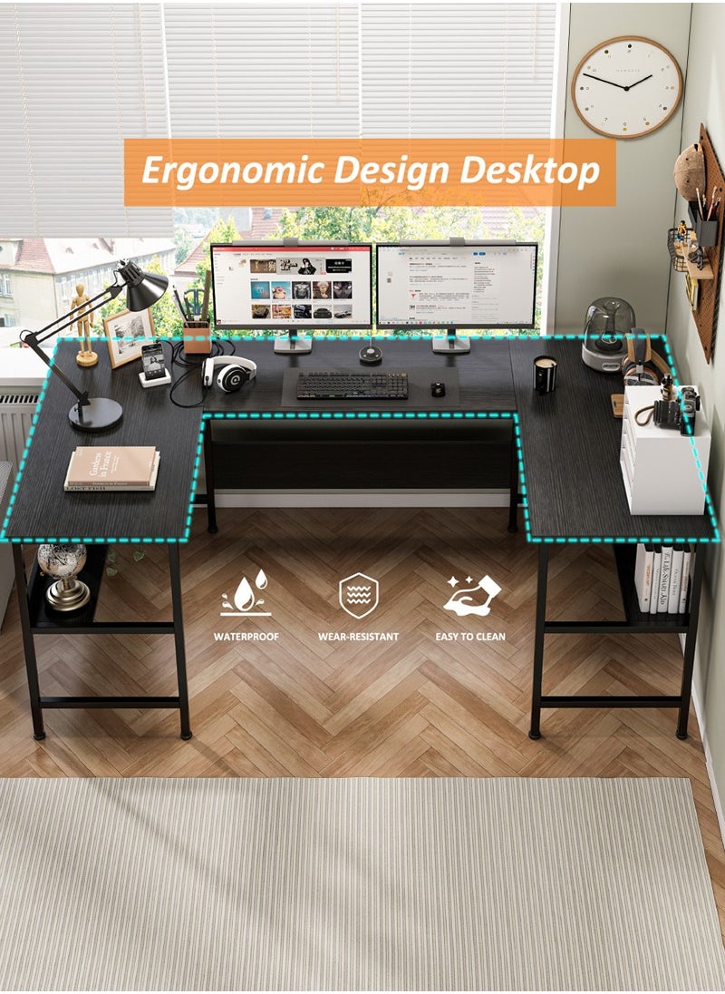 Large Gaming Table, 180cm U Shaped desk, Texture Desktop Corner Computer Desk, U Office Desk with Storage Shelves, Gaming Desk for Office and Gaming Area