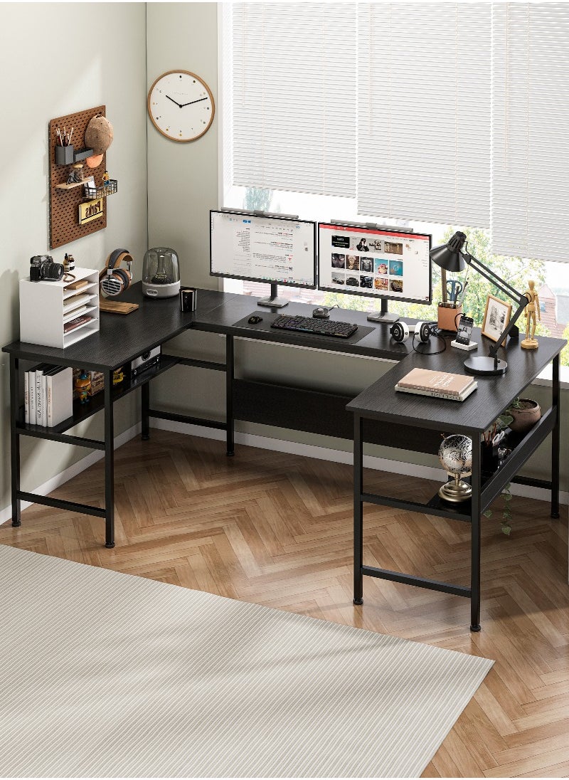 Large Gaming Table, 180cm U Shaped desk, Texture Desktop Corner Computer Desk, U Office Desk with Storage Shelves, Gaming Desk for Office and Gaming Area