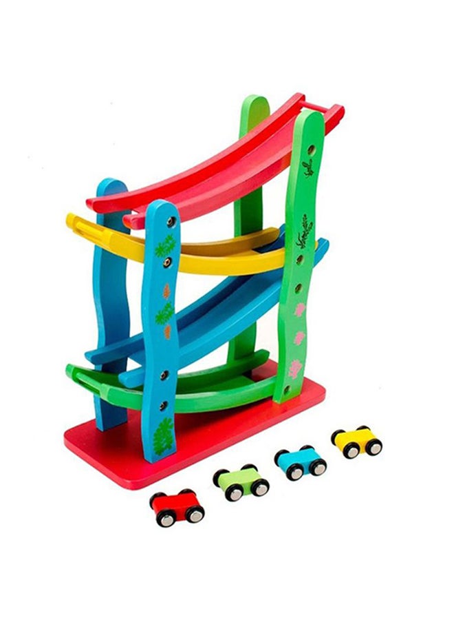 4 Layers Children Wooden Sliding Motor Racing Track Toy Car Game Ramp Racers With Cars - Image 1