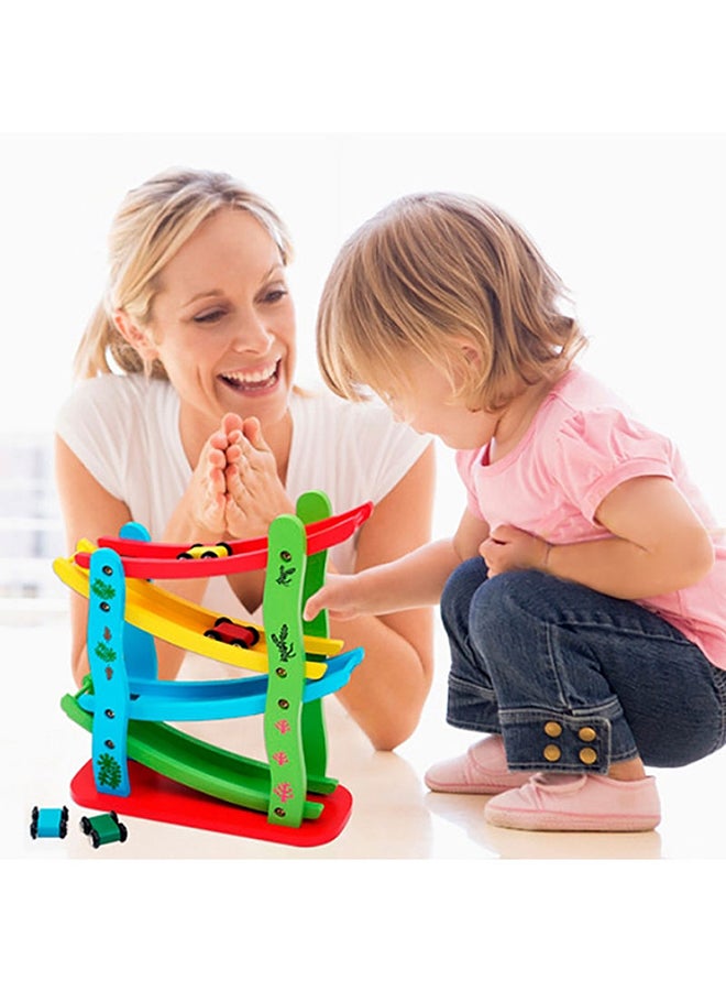 4 Layers Children Wooden Sliding Motor Racing Track Toy Car Game Ramp Racers With Cars - Image 3