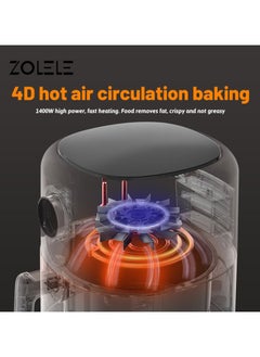 ZOLELE Zolele Za004 Electric Air Fryer 4.5L Capacity Non-Stick Coating Fried Basket Knob Control Temperature Pull Pan Automatic Power Off 1400W Power - Black  - Image 2