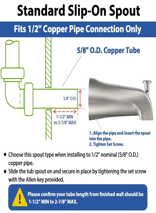 صنبور حوض استحمام Enhon Slip On Diverter متوافق مع Kohler GP85556، بديل صنبور حوض الاستحمام/الدش، يناسب أنبوب مياه نحاسي 1/2 بوصة، مفتاح سداسي 5/32 بوصة مرفق (لون نيكل مصقول، عبوة واحدة) - Image 5