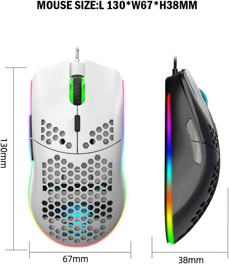 Aerbee USB Gaming Mouse, Honeycomb Hollow Design Ergonomic Wired Mouse with Backlight, up to 6400 DPI, RGB Gaming Mouse for Mac, Laptop, Computer, PC - Image 5