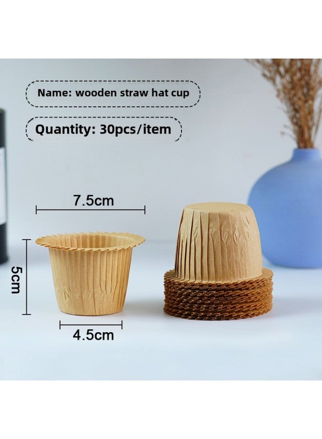 Baking Straw Hat Paper Cup Topper Hat Cupcake Cup Paper Hug Curl High Temperature Mafen Cup-Specifications:Wood - Image 1