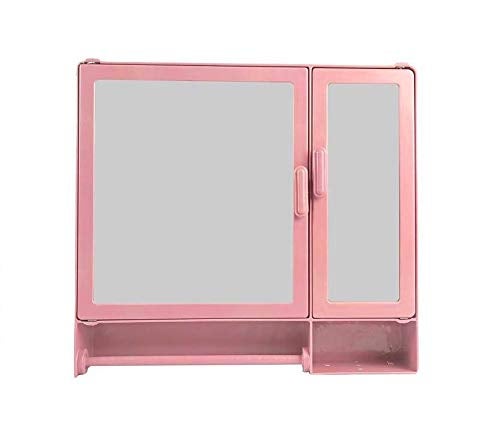 Epraiser Wall Mount Bathroom Cabinet with Rod 2 Mirror Door Toothbrush Holder 8 Shelve_Pink_16 Inch x 17 Inch x 4 Inch - Image 1