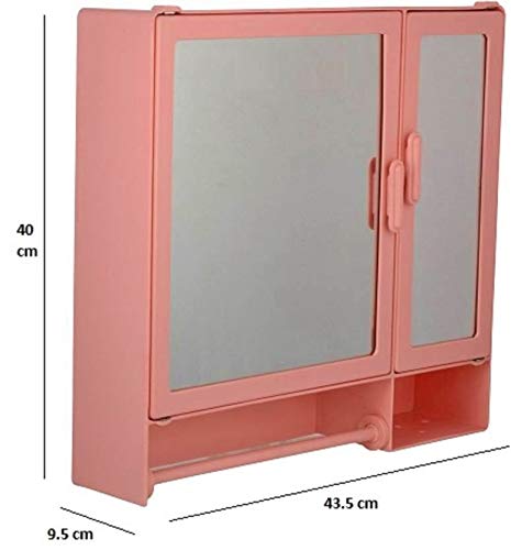 Epraiser Wall Mount Bathroom Cabinet with Rod 2 Mirror Door Toothbrush Holder 8 Shelve_Pink_16 Inch x 17 Inch x 4 Inch - Image 2