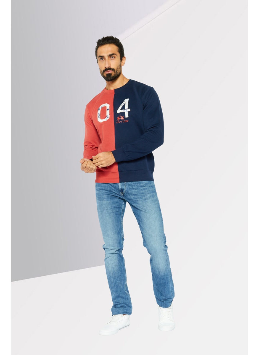 La Martina Men Crew Neck Long Sleeves Colorblock Sweatshirt, Red  - Image 2