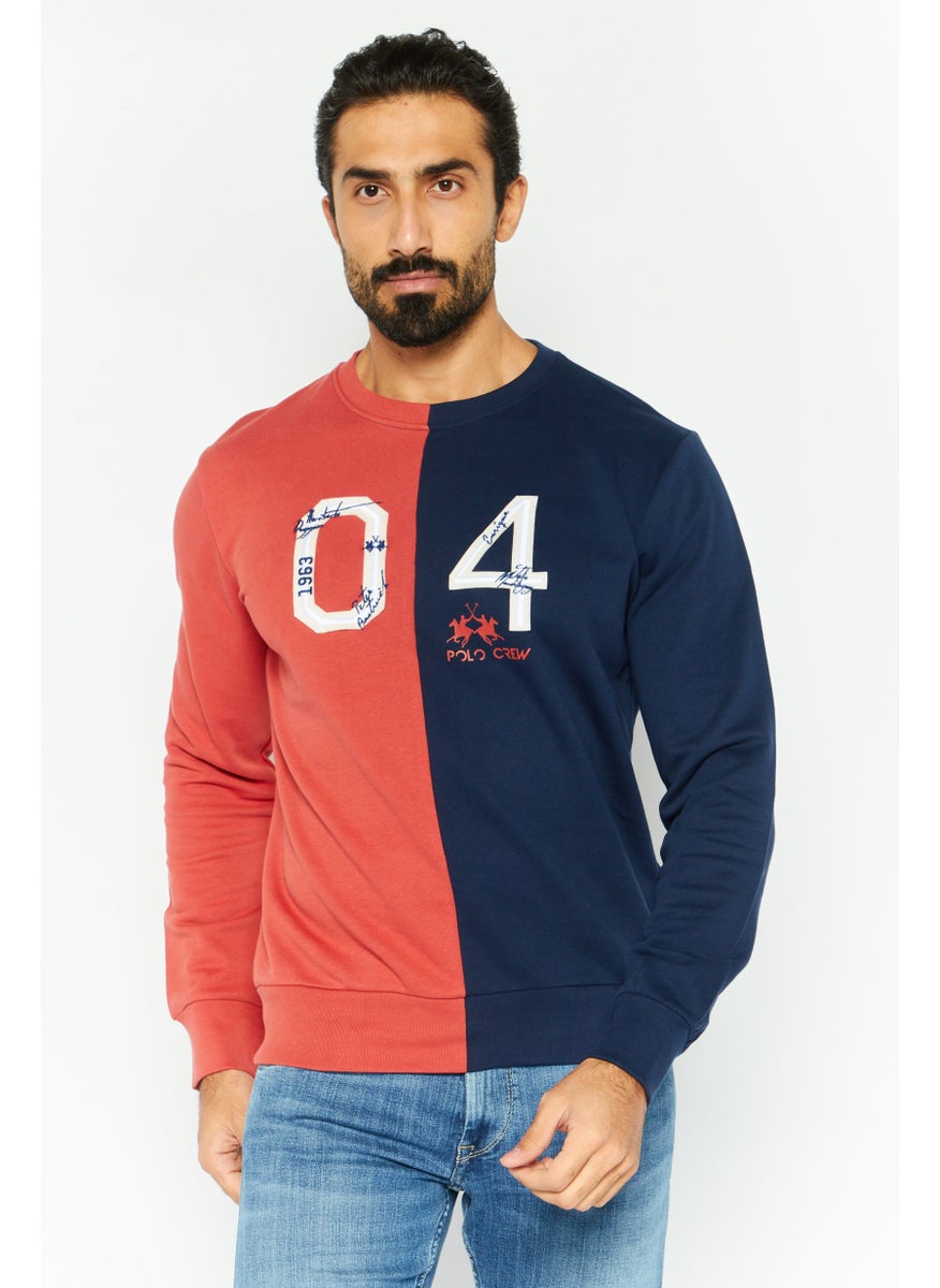 La Martina Men Crew Neck Long Sleeves Colorblock Sweatshirt, Red  - Image 1