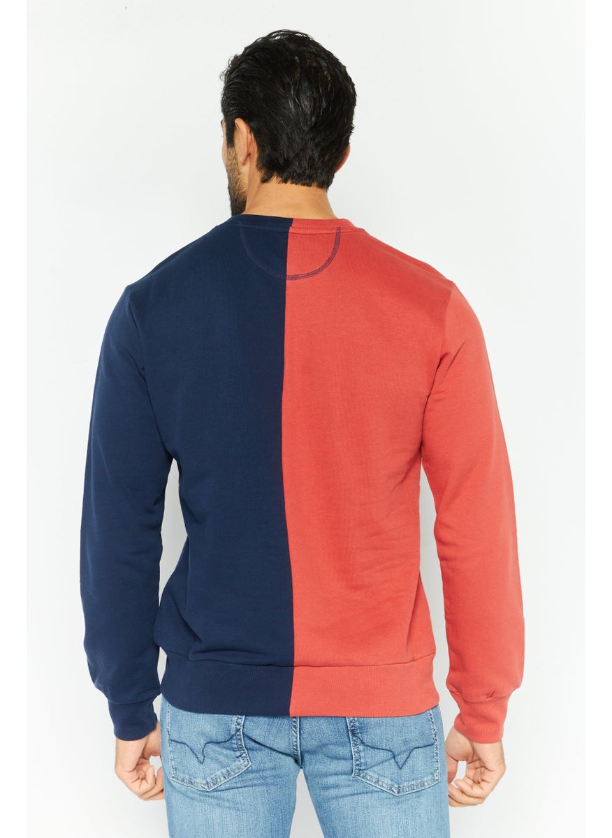 La Martina Men Crew Neck Long Sleeves Colorblock Sweatshirt, Red  - Image 4