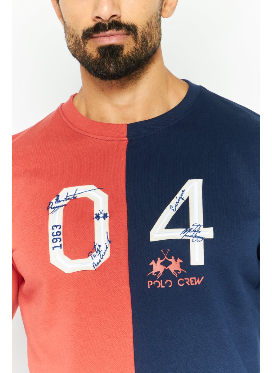 La Martina Men Crew Neck Long Sleeves Colorblock Sweatshirt, Red  - Image 3