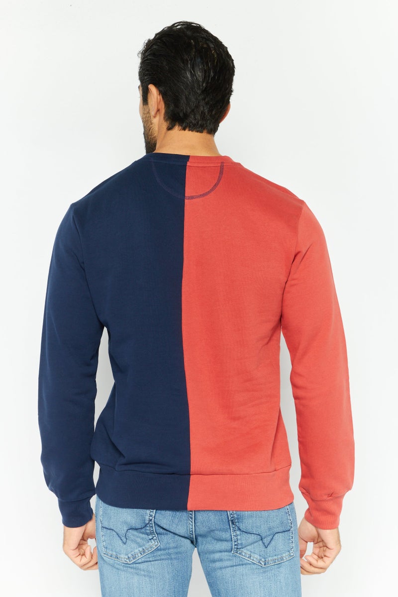 La Martina Men Crew Neck Long Sleeves Colorblock Sweatshirt, Red - Image 4
