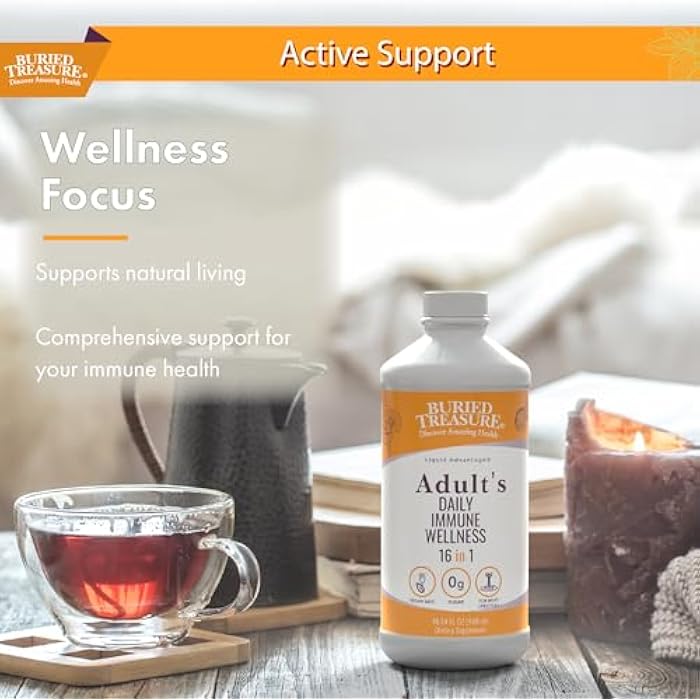 Buried Treasure Adult Daily Immune Wellness, 16oz with Dose Cup, Elderberry Echinacea VIT-C Zinc, Mushroom Blend, Natural Immune Booster - Image 4