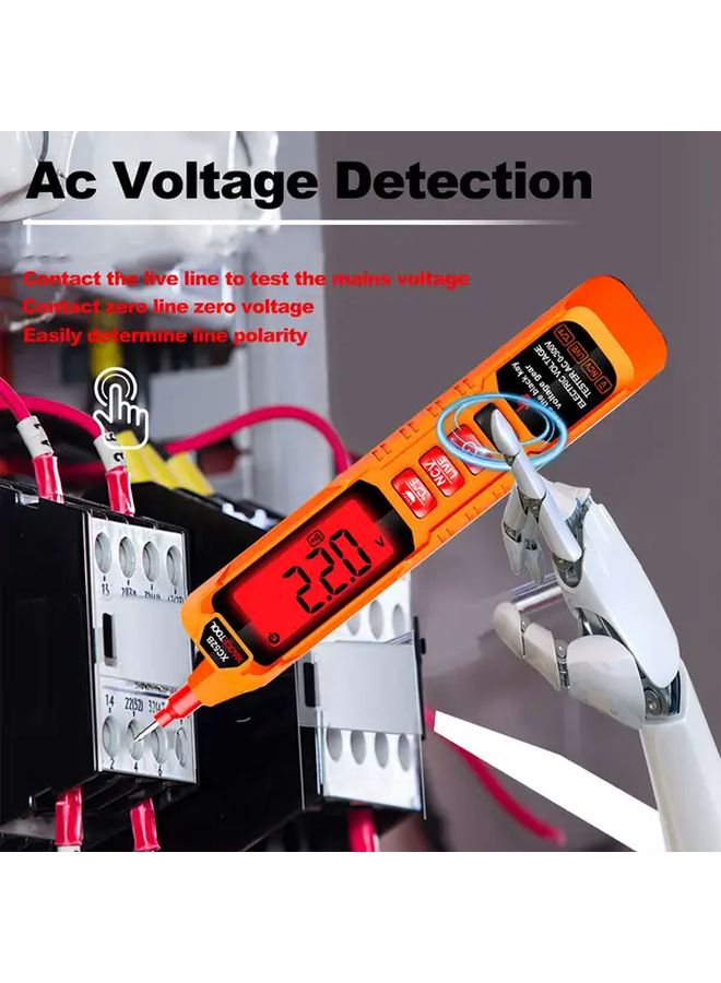 Orange Non Contact Voltage Tester Dual Range 12V 1000V AC LCD Display Buzzer Alarm Wire Breakpoint Finder - Image 1