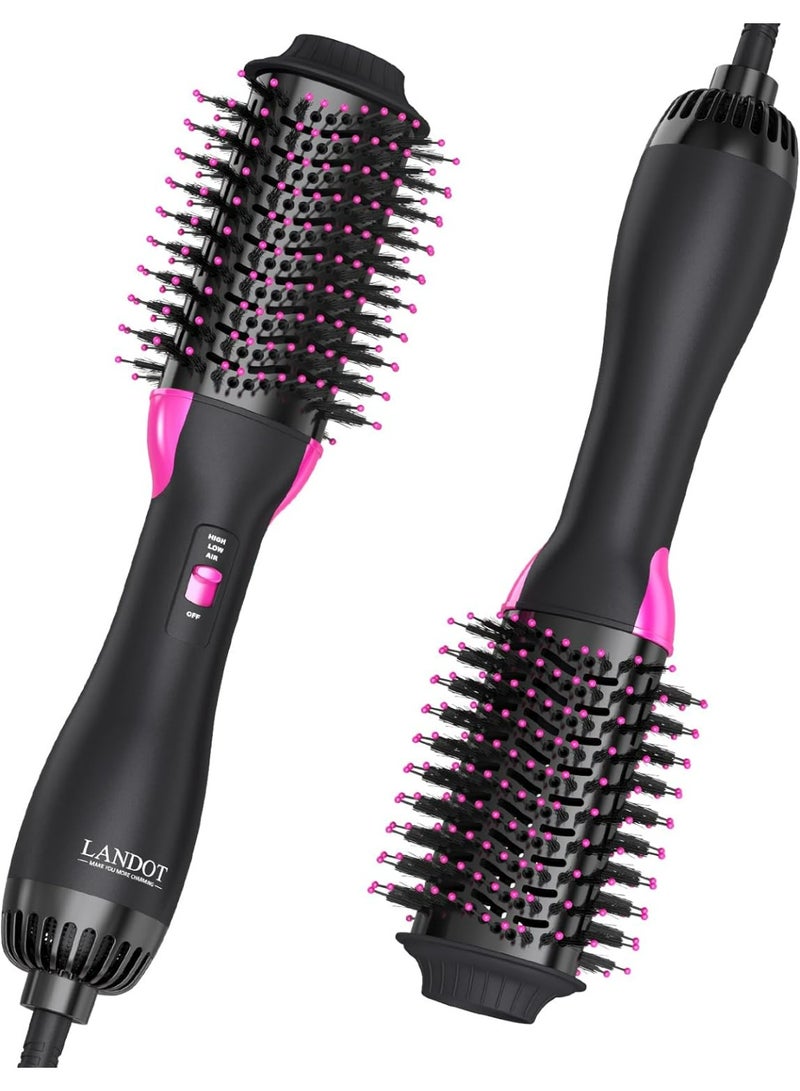 LANDOT Hair Dryer Brush Blow Dryer Brush 2 in 1, Ionic Titanium Hair Dryer & Styler for Frizz-Free Smooth & Voluminous Hair, Salon Blowout at Home for All Hair Types - Image 1