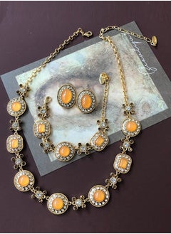 Al Aoyama Golden colour Jewelry Orange Resin Charm Jewelry Sets Women Earrings/Necklace/Bracelets  - Image 1