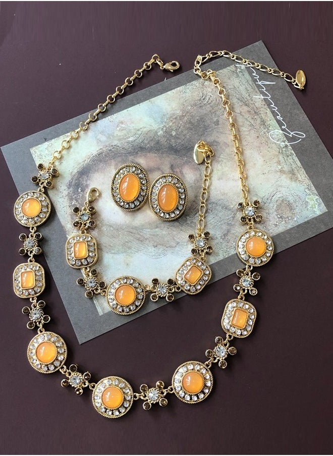 Al Aoyama Golden colour Jewelry Orange Resin Charm Jewelry Sets Women Earrings/Necklace/Bracelets  - Image 1