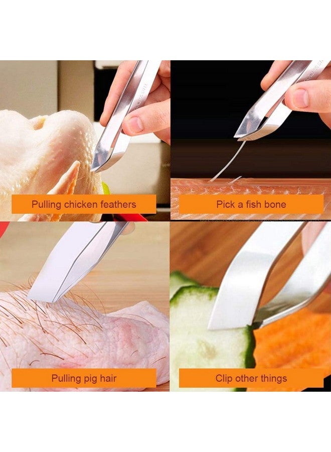 NJ مجموعة ملاقط وملاقط من الفولاذ المقاوم للصدأ - 3 قطع 6.3 بوصة، 4.7 بوصة ملاقط عظام السمك المسطحة والمائلة لأدوات الطهي للطهاة: مجموعة 5 قطع - Image 5