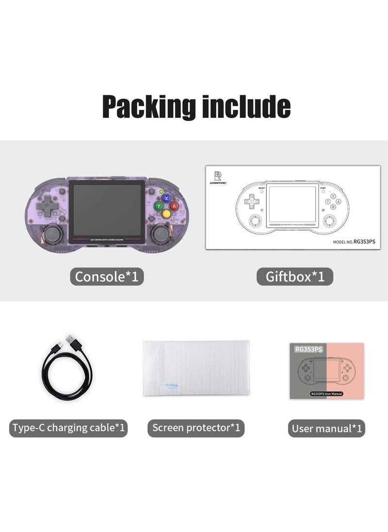 ANBERNIC  - RG353PS Retro Handheld Game Console, Single Linux System with RK3566 Chip, 3.5 Inch IPS Screen, Includes 128G TF Card with 4519 Preinstalled Games, Supports 5G WiFi and 4.2 Bluetooth (Transparent Purp - Image 1