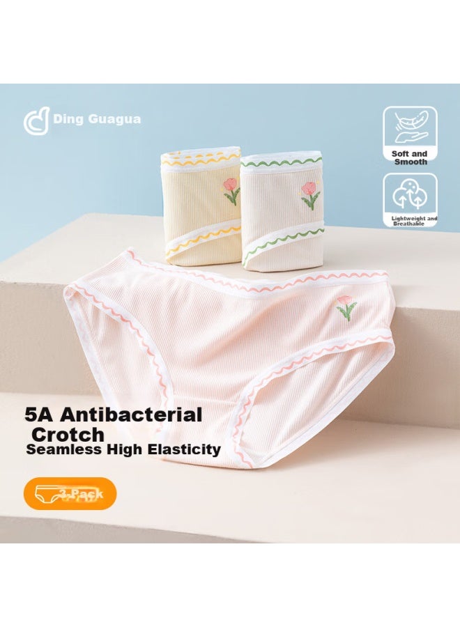 Top melon Dingguagua Developmental Stage Girls' Triangle Underwear 5a Mugwort Antibacterial Crotch Big Kids Sweet 3-pack Size 150 - Image 1