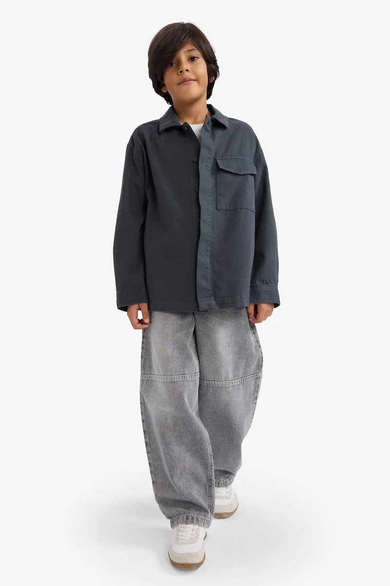 ديفاكتو Boy Oversize Polo Neck Long Sleeve Shirt