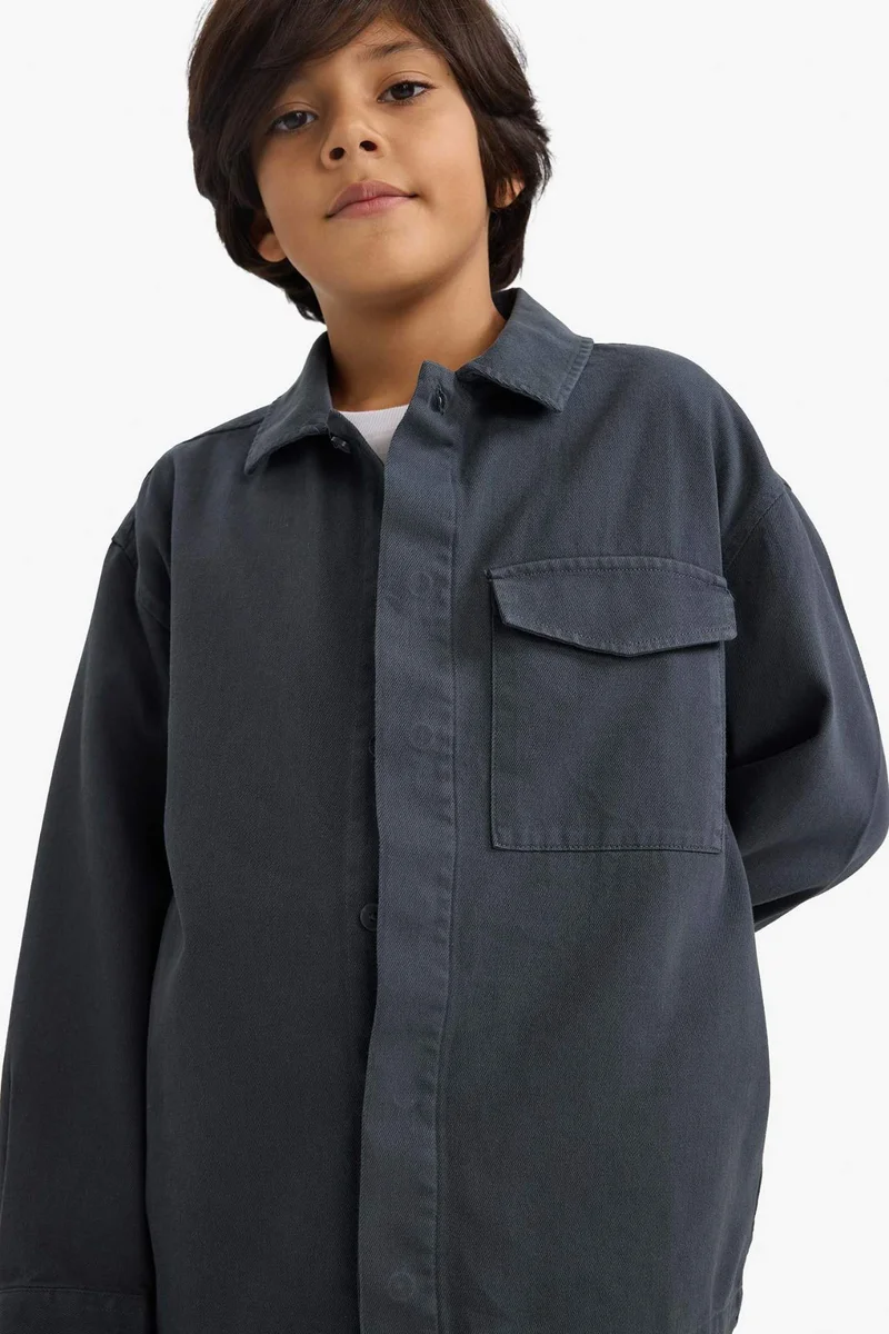 ديفاكتو Boy Oversize Polo Neck Long Sleeve Shirt