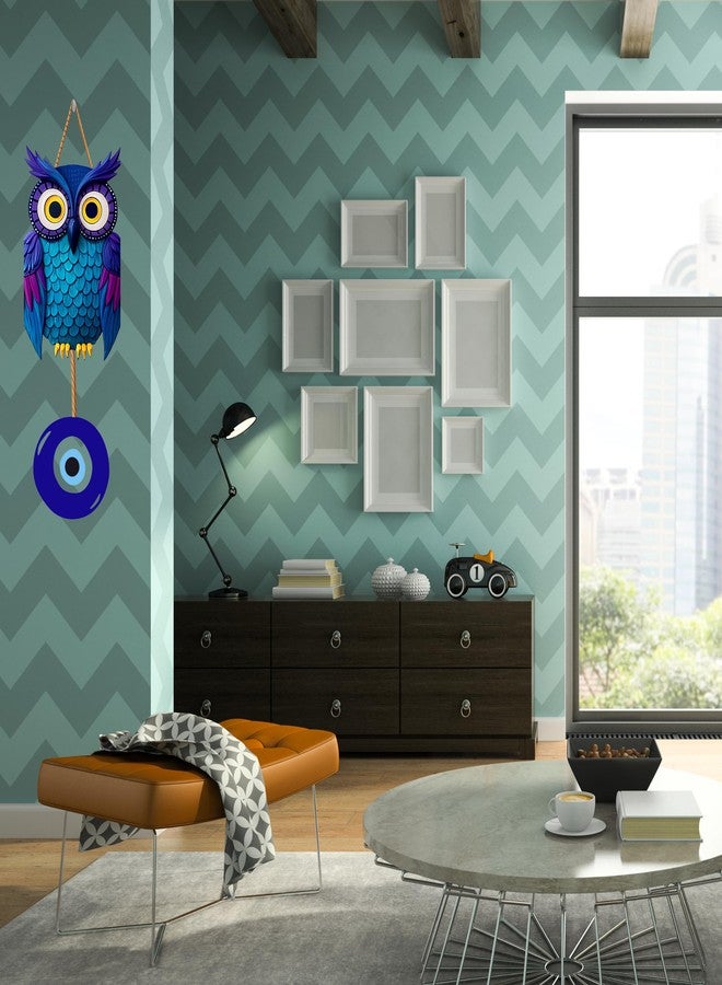 GENXTRA® بومة زرقاء مع عين شريرة - ديكور حائط منزلي من خشب MDF، لوحات جدارية معلقة من خشب MDF لمدخل المنزل أو غرفة المعيشة أو الشرفة | لوحات زخرفية لتدفئة المنزل (HOME_06) - Image 5