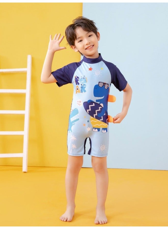 Loquat Children's Swimwear Boys' Boys' Boys' Hot Spring Baby Swimming Trunks Children's Swimwear Baby's Surf Wear Short Sleeve-Color:Spa Dinosaur Cap F1- - Image 2