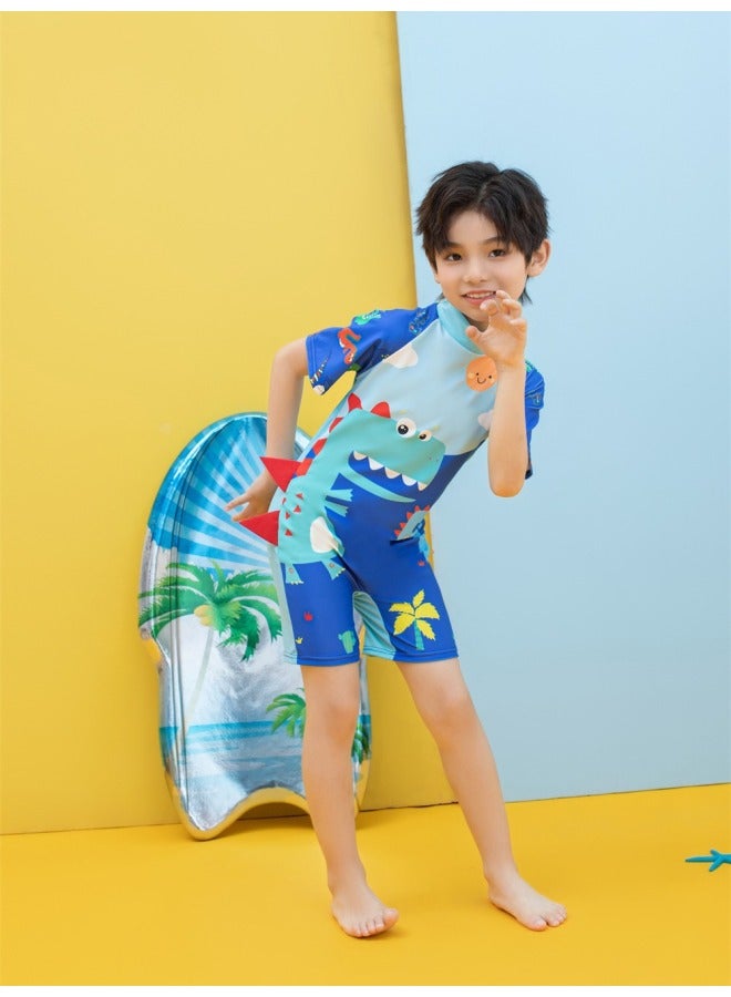 Loquat Children's Swimwear Boys' Boys' Boys' Hot Spring Baby Swimming Trunks Children's Swimwear Baby's Surf Wear Short Sleeve-Color:Spa Dinosaur Cap F1- - Image 4