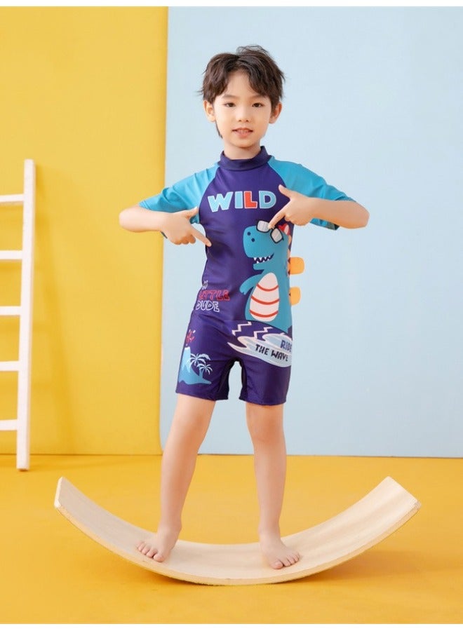 Loquat Children's Swimwear Boys' Boys' Boys' Hot Spring Baby Swimming Trunks Children's Swimwear Baby's Surf Wear Short Sleeve-Color:Spa Dinosaur Cap F1- - Image 3
