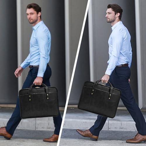 Bosidu Leather Briefcase for Men 156 Inch Business Laptop Bag Water Resistant Vintage Messenger Bag Black - Image 3