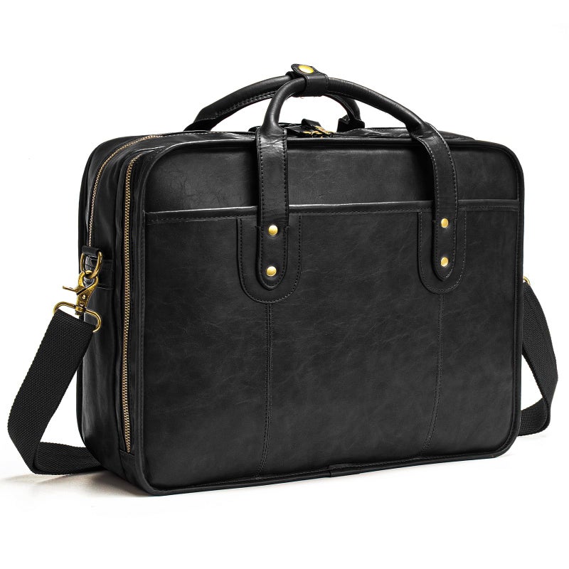 Bosidu Leather Briefcase for Men 156 Inch Business Laptop Bag Water Resistant Vintage Messenger Bag Black - Image 2