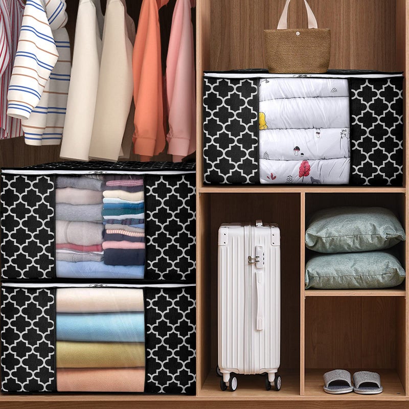 WISELIFE Iselife Storage Bags 100L 2-Pack Large Blanket Clothes Organization And Storage Containers For Bedding  Comforters  Foldable Organizer With Reinforced Handle  Clear Window  Sturdy Zippers  Black - Image 2