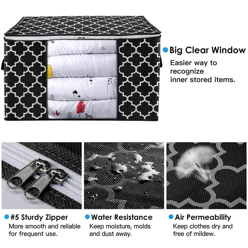 WISELIFE Iselife Storage Bags 100L 2-Pack Large Blanket Clothes Organization And Storage Containers For Bedding  Comforters  Foldable Organizer With Reinforced Handle  Clear Window  Sturdy Zippers  Black - Image 5