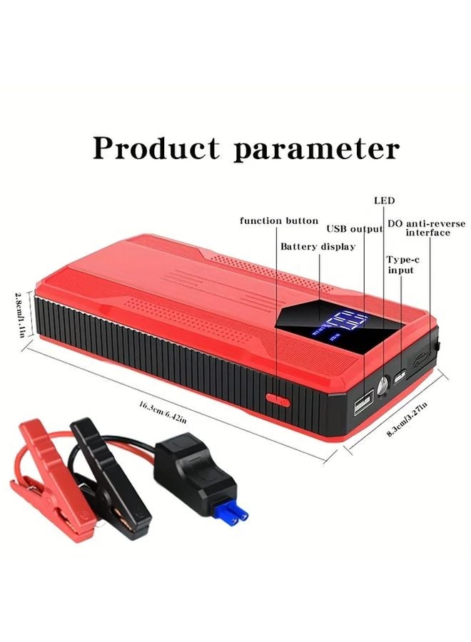 مشغل سيارة احتياطي للطوارئ للسيارات الحمراء، بنك طاقة بقوة 10 واط كحد أقصى، قابلة لإعادة الشحن عبر USB، بشاشة رقمية - Image 5