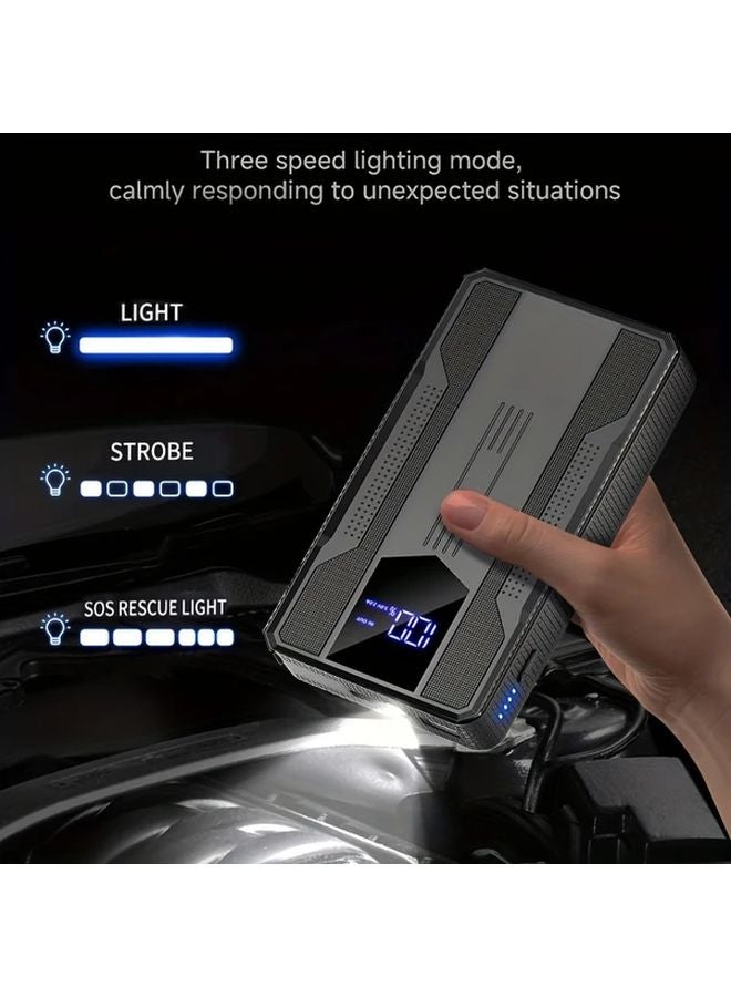 مشغل سيارة احتياطي للطوارئ للسيارات الحمراء، بنك طاقة بقوة 10 واط كحد أقصى، قابلة لإعادة الشحن عبر USB، بشاشة رقمية - Image 4
