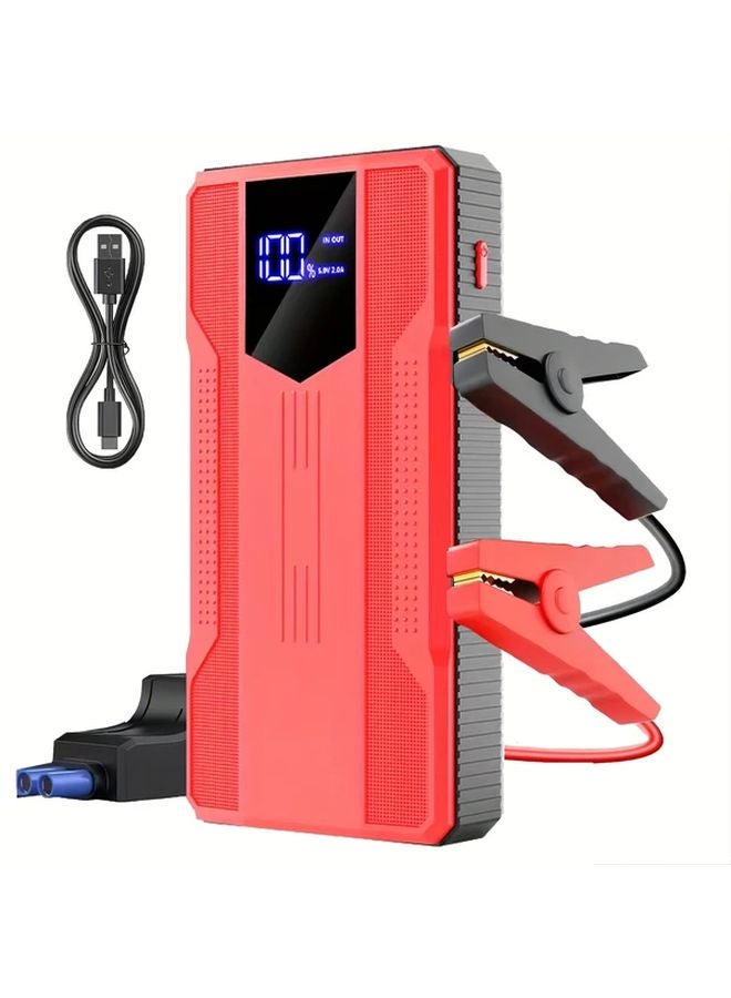 مشغل سيارة احتياطي للطوارئ للسيارات الحمراء، بنك طاقة بقوة 10 واط كحد أقصى، قابلة لإعادة الشحن عبر USB، بشاشة رقمية - Image 1