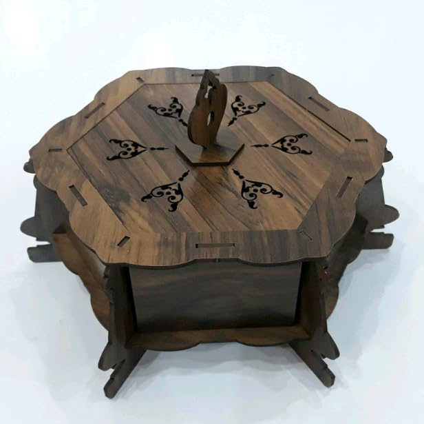MeeCraft Hexagonal Dark Brown Wooden Storage Box 235x212x106 cm for Home Kitchen Gift  - Image 1