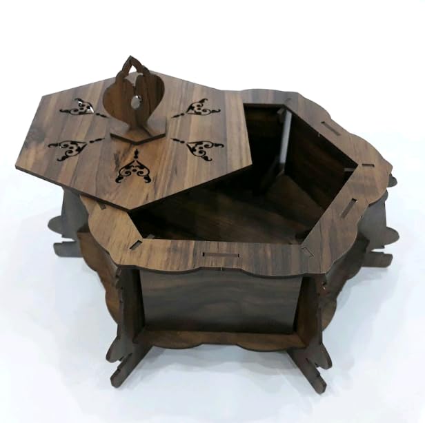 MeeCraft Hexagonal Dark Brown Wooden Storage Box 235x212x106 cm for Home Kitchen Gift  - Image 3