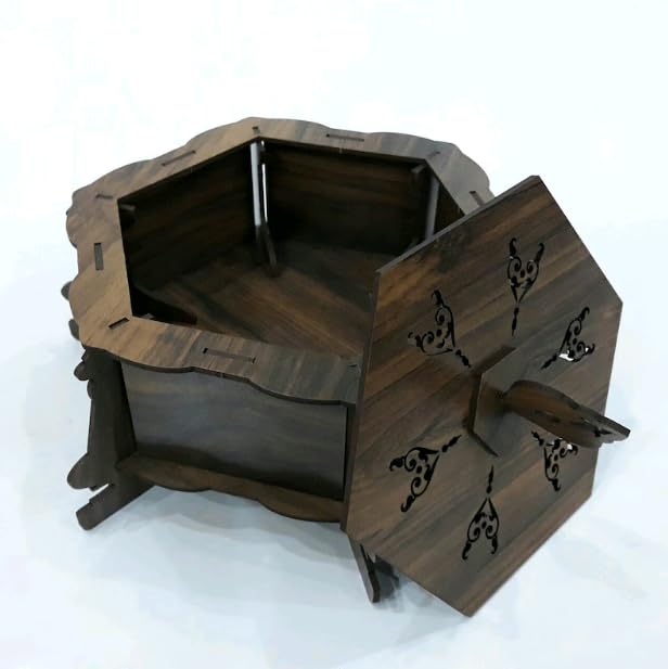 MeeCraft Hexagonal Dark Brown Wooden Storage Box 235x212x106 cm for Home Kitchen Gift  - Image 5