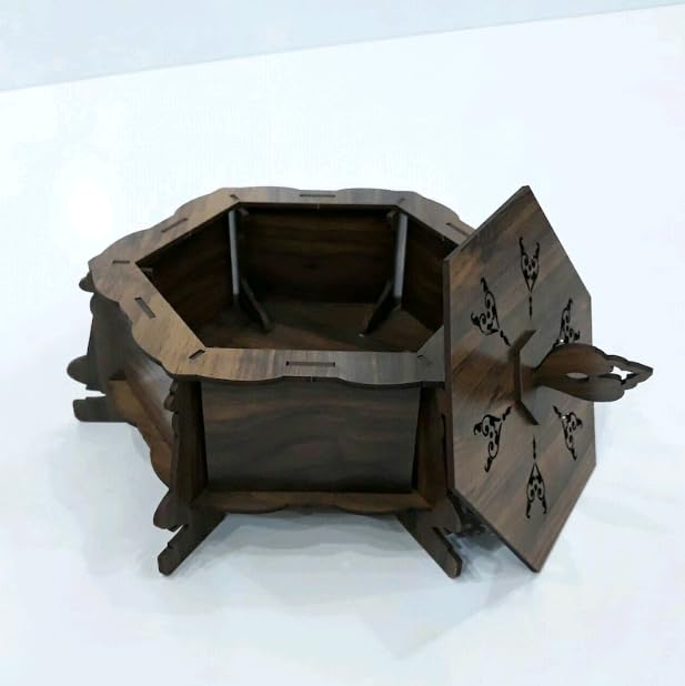 MeeCraft Hexagonal Dark Brown Wooden Storage Box 235x212x106 cm for Home Kitchen Gift  - Image 2