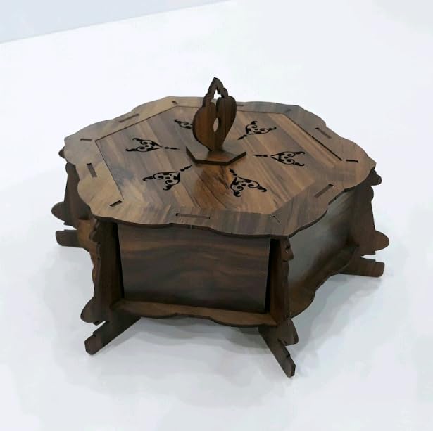 MeeCraft Hexagonal Dark Brown Wooden Storage Box 235x212x106 cm for Home Kitchen Gift  - Image 4