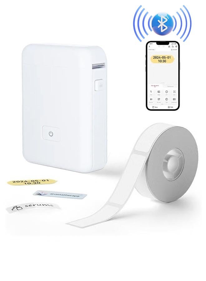 Mini Bluetooth Printer With 1 Roll Tape, Portable Thermal Printer, Rechargeable Label Maker, 203dpi Resolution, Print Width 15x30mm, Suitable For Labeling, Organization, Home, Office, School, Compat - Image 1