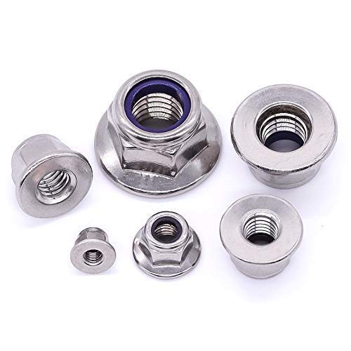 EASTLO M6 x 1.0mm (25 PCS) Flange Washer Nylon Insert Hex Locknuts Lock Nuts, 304 Stainless Steel 18-8, Bright Finish, Coarse Thread UNC, A2-70 SS, DIN6926 - Image 1