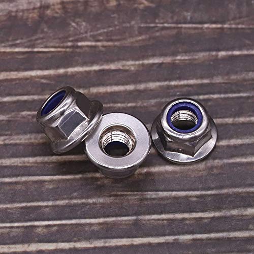 EASTLO M6 x 1.0mm (25 PCS) Flange Washer Nylon Insert Hex Locknuts Lock Nuts, 304 Stainless Steel 18-8, Bright Finish, Coarse Thread UNC, A2-70 SS, DIN6926 - Image 3