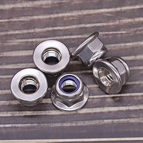 EASTLO M6 x 1.0mm (25 PCS) Flange Washer Nylon Insert Hex Locknuts Lock Nuts, 304 Stainless Steel 18-8, Bright Finish, Coarse Thread UNC, A2-70 SS, DIN6926 - Image 2