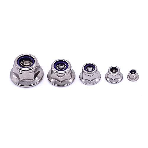EASTLO M6 x 1.0mm (25 PCS) Flange Washer Nylon Insert Hex Locknuts Lock Nuts, 304 Stainless Steel 18-8, Bright Finish, Coarse Thread UNC, A2-70 SS, DIN6926 - Image 5