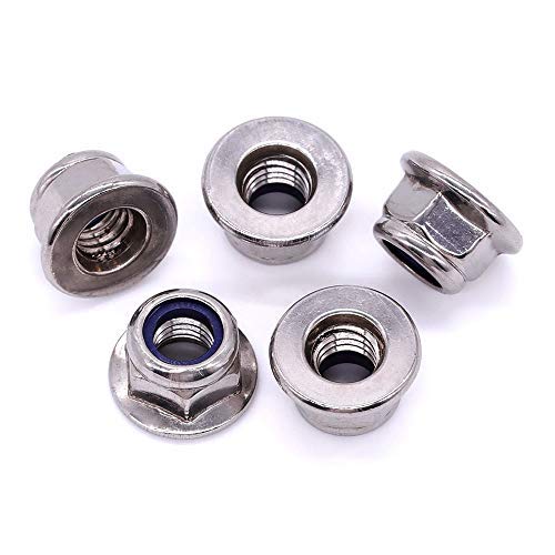 EASTLO M6 x 1.0mm (25 PCS) Flange Washer Nylon Insert Hex Locknuts Lock Nuts, 304 Stainless Steel 18-8, Bright Finish, Coarse Thread UNC, A2-70 SS, DIN6926 - Image 4