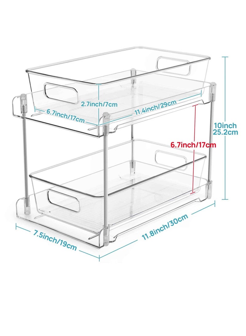 أنمي 2 الطبقة التخزين المنظم ، 2 حزمة واضحة تحت بالوعة المنظمون الغرور مكافحة تخزين الحاويات ، الطب مجلس الوزراء أدراج صناديق ، الانسحاب منظمة مع المسار ل مخزن ، المطبخ - Image 2