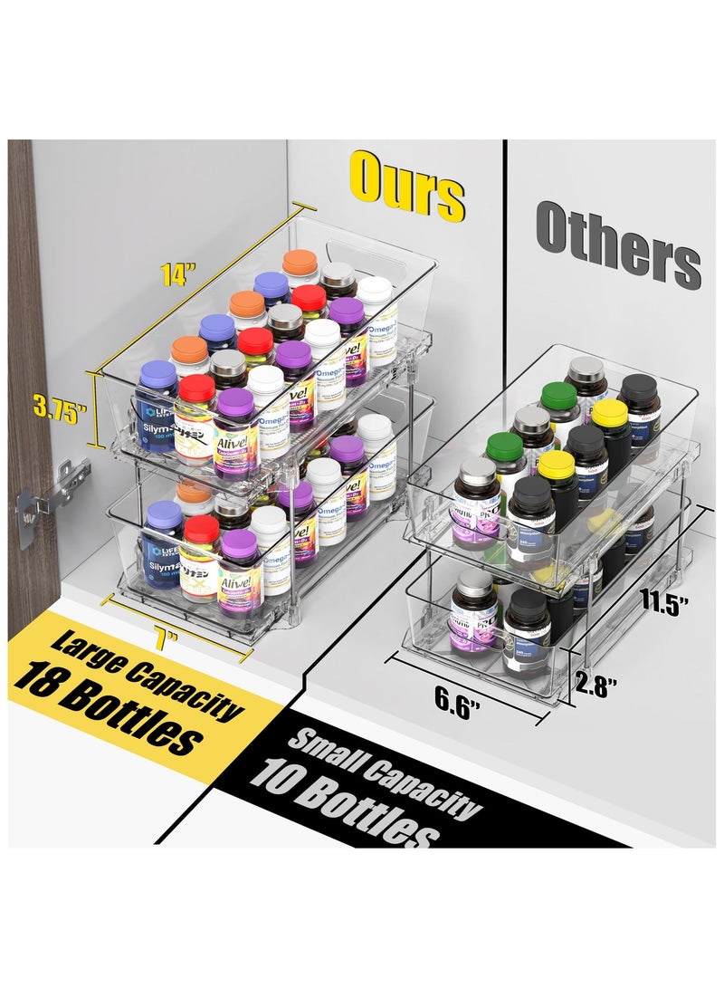 أنمي 2 الطبقة التخزين المنظم ، 2 حزمة واضحة تحت بالوعة المنظمون الغرور مكافحة تخزين الحاويات ، الطب مجلس الوزراء أدراج صناديق ، الانسحاب منظمة مع المسار ل مخزن ، المطبخ - Image 4